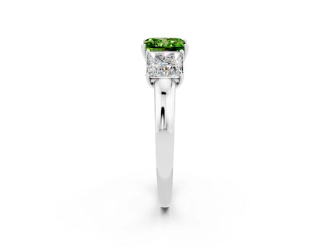White gold Princess Cut Peridot Three-Stone Ring with Four-Prong Setting and Classic Band_2