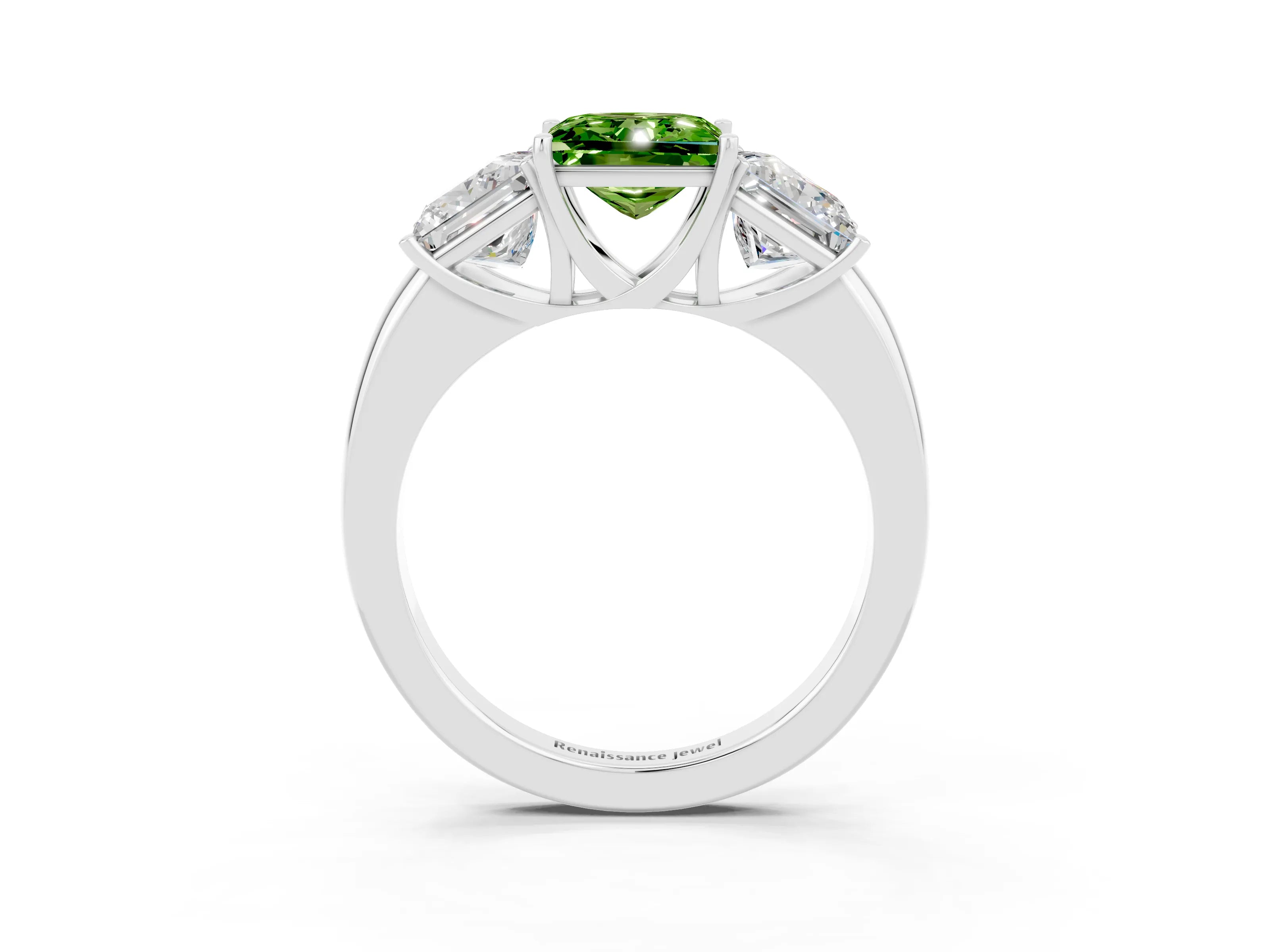 White gold Princess Cut Peridot Three-Stone Ring with Four-Prong Setting and Classic Band_3