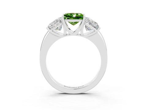 White gold Princess Cut Peridot Three-Stone Ring with Four-Prong Setting and Classic Band_3