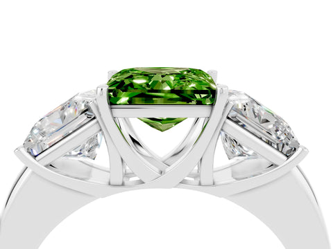 White gold Princess Cut Peridot Three-Stone Ring with Four-Prong Setting and Classic Band_4
