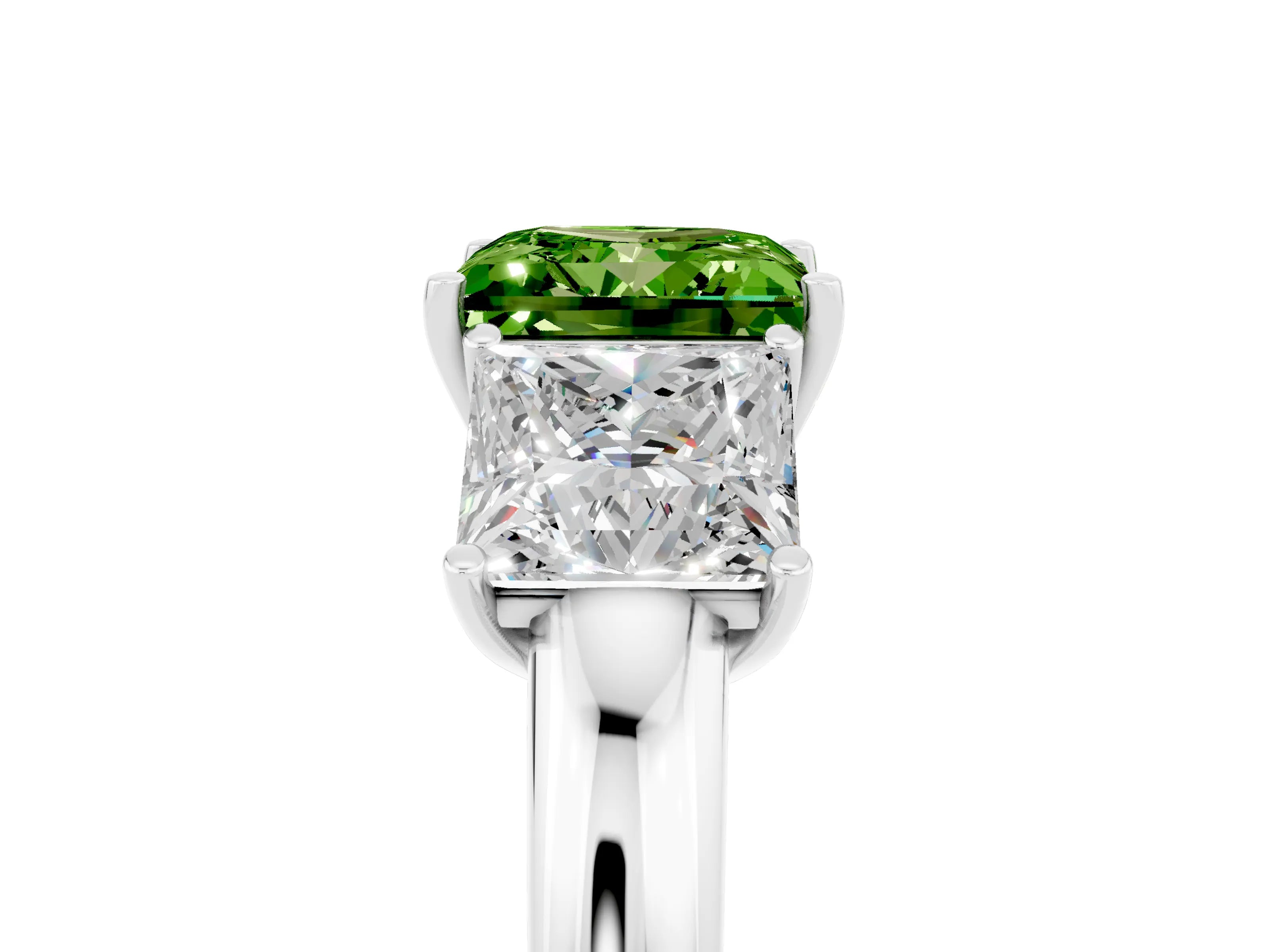 White gold Princess Cut Peridot Three-Stone Ring with Four-Prong Setting and Classic Band_5
