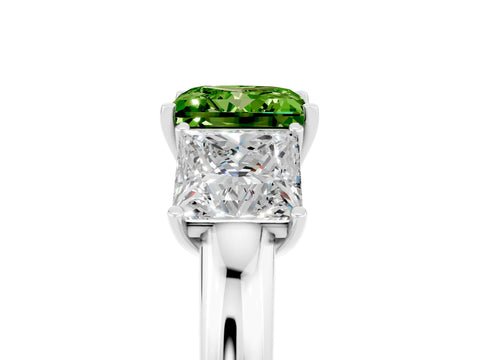 White gold Princess Cut Peridot Three-Stone Ring with Four-Prong Setting and Classic Band_5