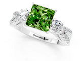 White gold Princess Cut Peridot Three-Stone Ring with Pavé Split Shank and Four-Prong Setting_1