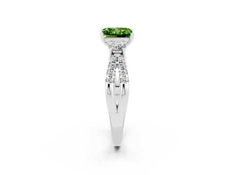White gold Princess Cut Peridot Three-Stone Ring with Pavé Split Shank and Four-Prong Setting_2