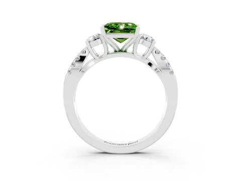 White gold Princess Cut Peridot Three-Stone Ring with Pavé Split Shank and Four-Prong Setting_3