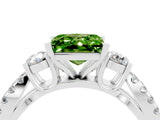 White gold Princess Cut Peridot Three-Stone Ring with Pavé Split Shank and Four-Prong Setting_4