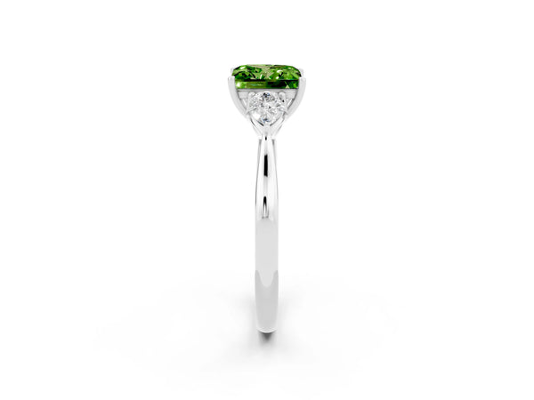 White gold Princess Cut Peridot Three-Stone Ring with Pear  Side Stones and Prong Setting