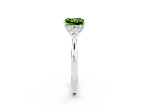 White gold Princess Cut Peridot Three-Stone Ring with Pear Side Stones and Four-Prong Setting_14