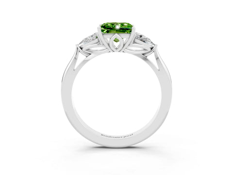 White gold Princess Cut Peridot Three-Stone Ring with Pear Side Stones and Four-Prong Setting_15