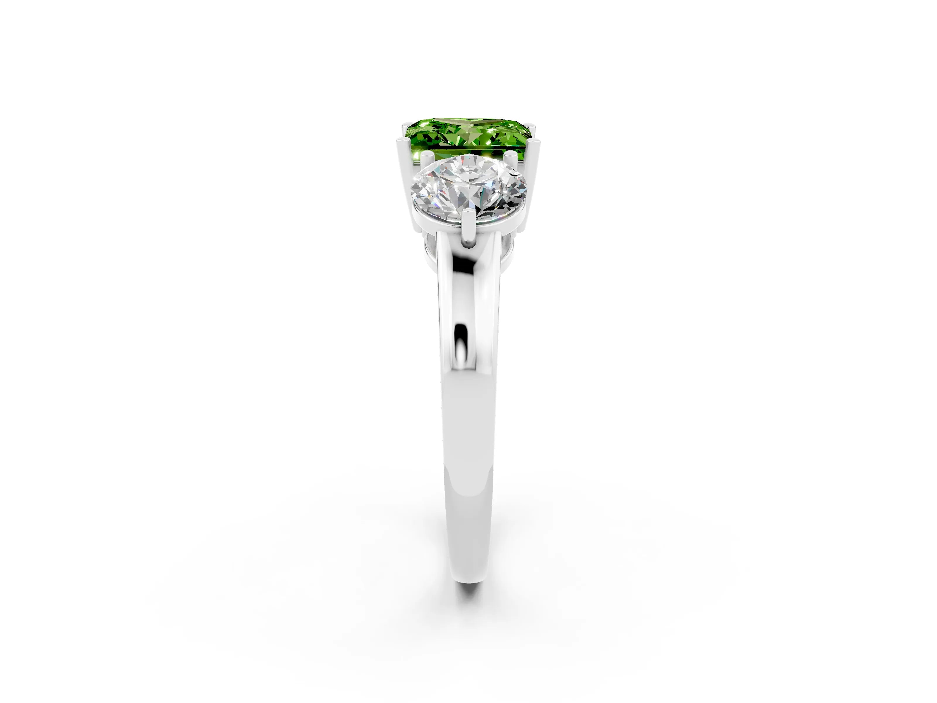White gold Princess Cut Peridot Three-Stone Ring with Prong Setting and Classic Band_2