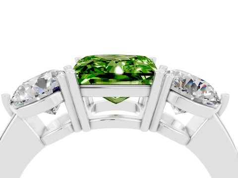 White gold Princess Cut Peridot Three-Stone Ring with Prong Setting and Classic Band_4