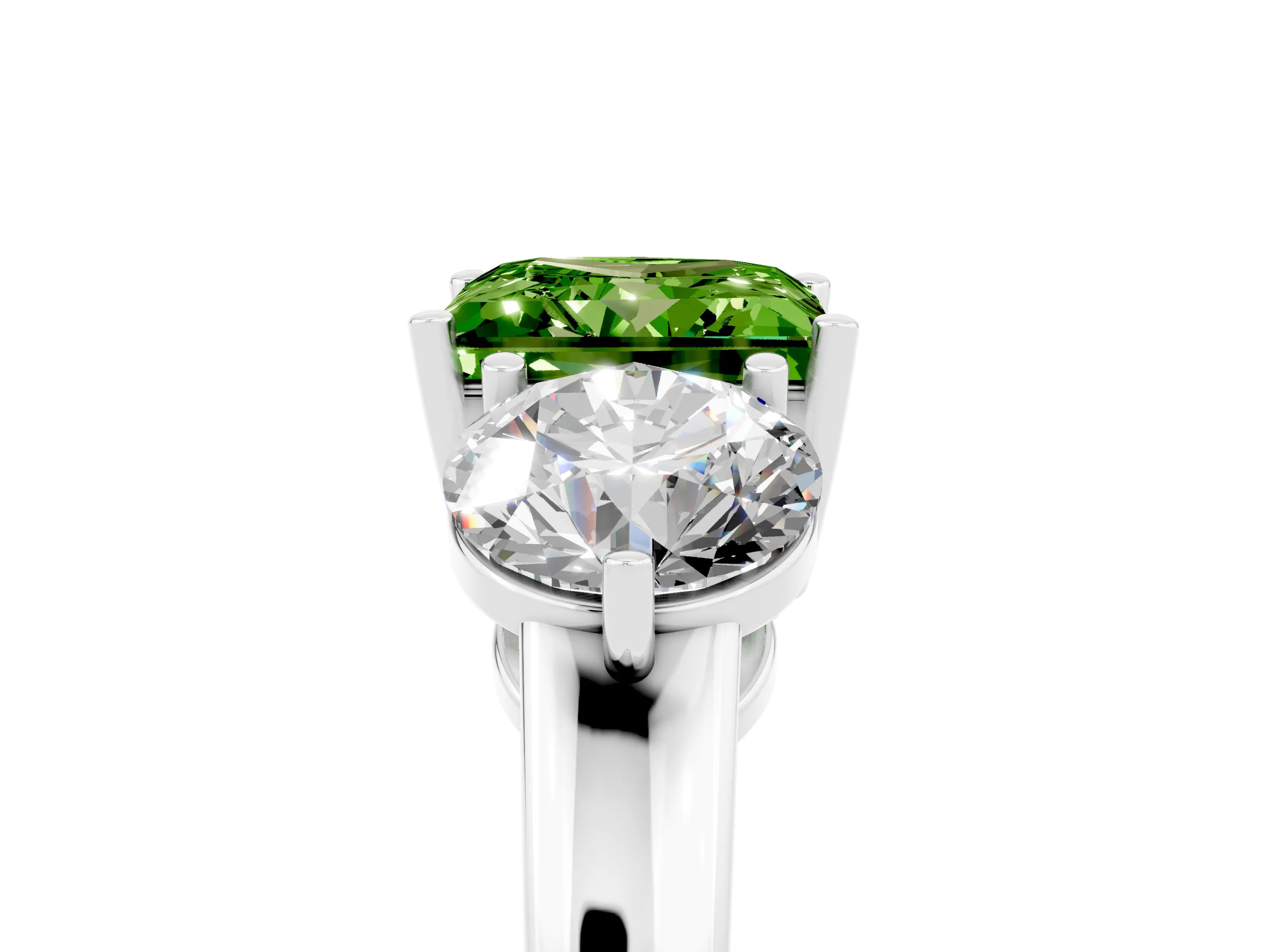 White gold Princess Cut Peridot Three-Stone Ring with Prong Setting and Classic Band_5
