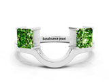 White gold Princess Cut Peridot Two-Stone Open Band Ring with Four-Prong Setting_6