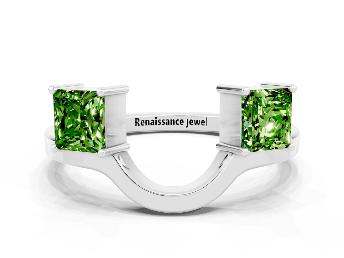White gold Princess Cut Peridot Two-Stone Open Band Ring with Four-Prong Setting_6