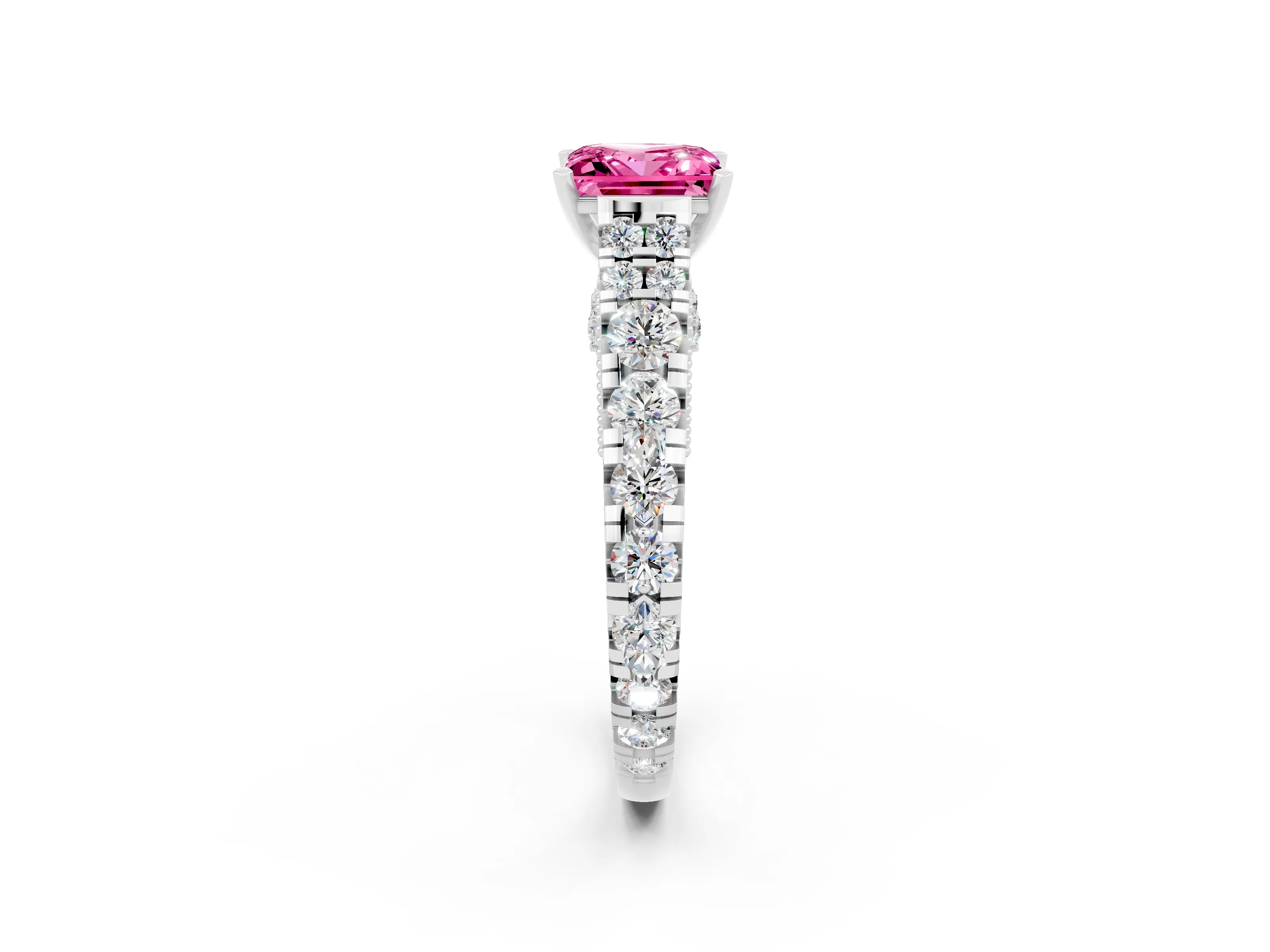 White gold Princess Cut Pink Sapphire Classic Solitaire Ring with Pavé Band and Four-Prong Setting_14