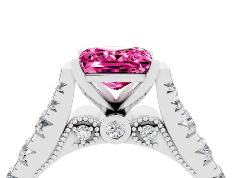 White gold Princess Cut Pink Sapphire Classic Solitaire Ring with Pavé Band and Four-Prong Setting_16
