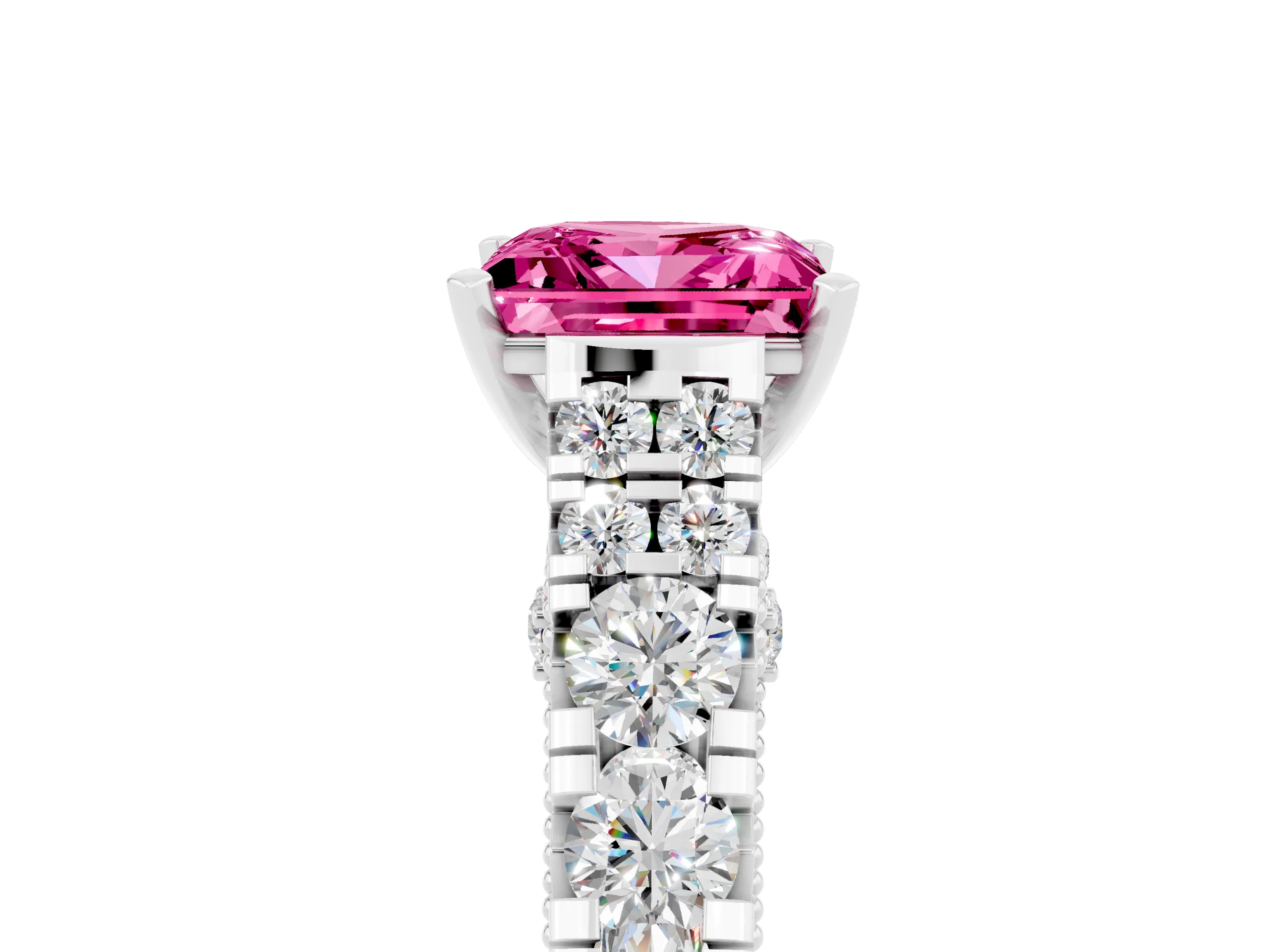 White gold Princess Cut Pink Sapphire Classic Solitaire Ring with Pavé Band and Four-Prong Setting_17