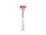 White gold Princess Cut Pink Sapphire Cluster Side Stone Solitaire Ring with Prong Setting_68