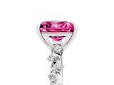 White gold Princess Cut Pink Sapphire Cluster Side Stone Solitaire Ring with Prong Setting_71