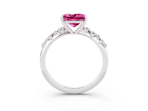 White gold Princess Cut Pink Sapphire Cluster Side Stone Solitaire Ring with Prong Setting_73
