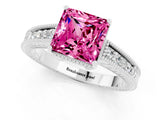 White gold Princess Cut Pink Sapphire Engagement Ring with Milgrain Channel Set Band and Prong Setting_25