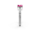 White gold Princess Cut Pink Sapphire Engagement Ring with Milgrain Channel Set Band and Prong Setting_26