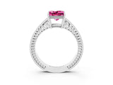 White gold Princess Cut Pink Sapphire Engagement Ring with Milgrain Channel Set Band and Prong Setting_27