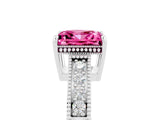 White gold Princess Cut Pink Sapphire Engagement Ring with Milgrain Channel Set Band and Prong Setting_29