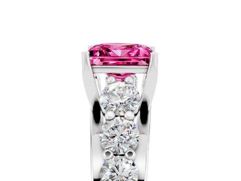 White gold Princess Cut Pink Sapphire Engagement Ring with Pavé Band and Four-Prong Setting_5