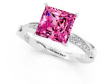 White gold Princess Cut Pink Sapphire Engagement Ring with Side Stone Accents and Four-Prong Setting_61