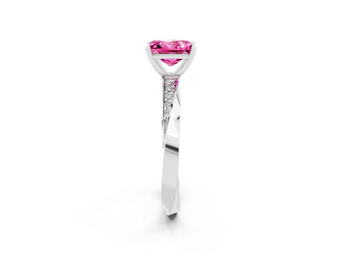 White gold Princess Cut Pink Sapphire Engagement Ring with Side Stone Accents and Four-Prong Setting_65