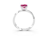 White gold Princess Cut Pink Sapphire Engagement Ring with Side Stone Accents and Four-Prong Setting_66