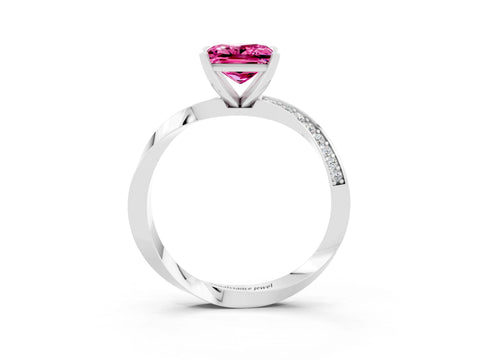 White gold Princess Cut Pink Sapphire Engagement Ring with Side Stone Accents and Four-Prong Setting_66