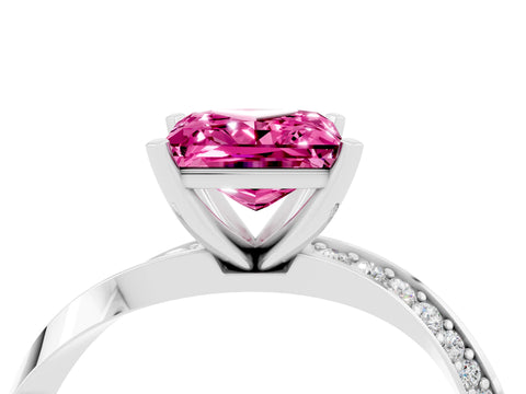 White gold Princess Cut Pink Sapphire Engagement Ring with Side Stone Accents and Four-Prong Setting_67