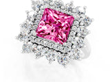 White gold Princess Cut Pink Sapphire Floral Double Halo Engagement Ring with Prong Setting_85