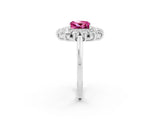 White gold Princess Cut Pink Sapphire Floral Double Halo Engagement Ring with Prong Setting_86