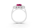 White gold Princess Cut Pink Sapphire Floral Double Halo Engagement Ring with Prong Setting_87