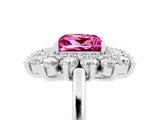 White gold Princess Cut Pink Sapphire Floral Double Halo Engagement Ring with Prong Setting_89