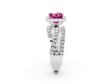 White gold Princess Cut Pink Sapphire Halo Ring with Round Split Shank and Prong Setting_62