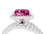 White gold Princess Cut Pink Sapphire Halo Ring with Round Split Shank and Prong Setting_64