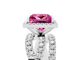 White gold Princess Cut Pink Sapphire Halo Ring with Round Split Shank and Prong Setting_65
