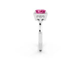 White gold Princess Cut Pink Sapphire Halo Ring with Tapered Band and Four-Prong Setting_2