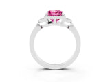 White gold Princess Cut Pink Sapphire Halo Ring with Tapered Band and Four-Prong Setting_3