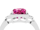 White gold Princess Cut Pink Sapphire Halo Ring with Tapered Band and Four-Prong Setting_4