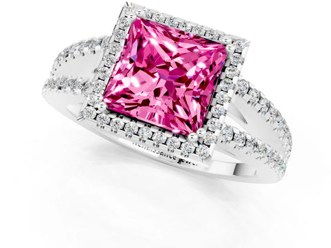White gold Princess Cut Pink Sapphire Halo Split Shank Engagement Ring_13