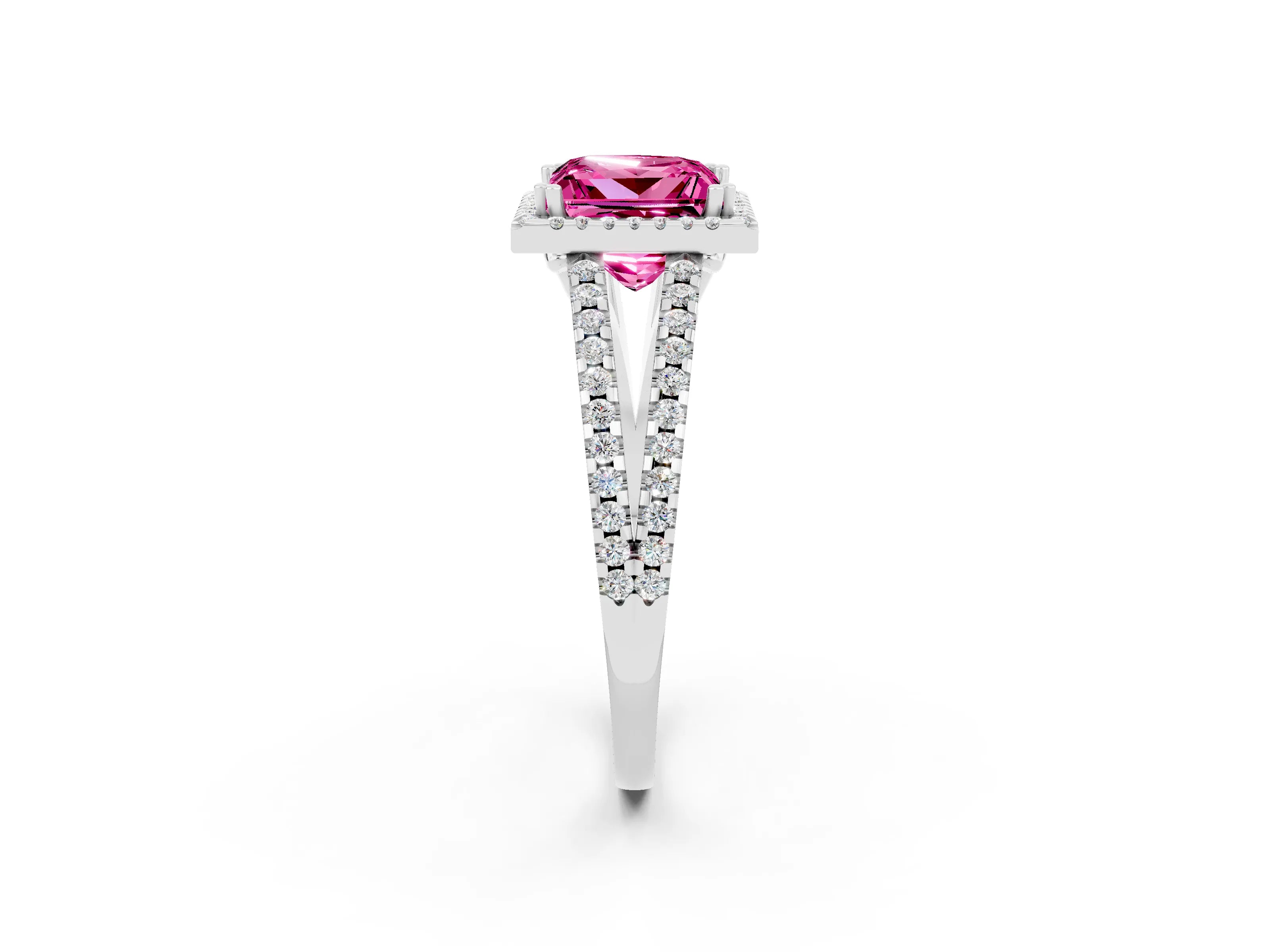 White gold Princess Cut Pink Sapphire Halo Split Shank Engagement Ring_14