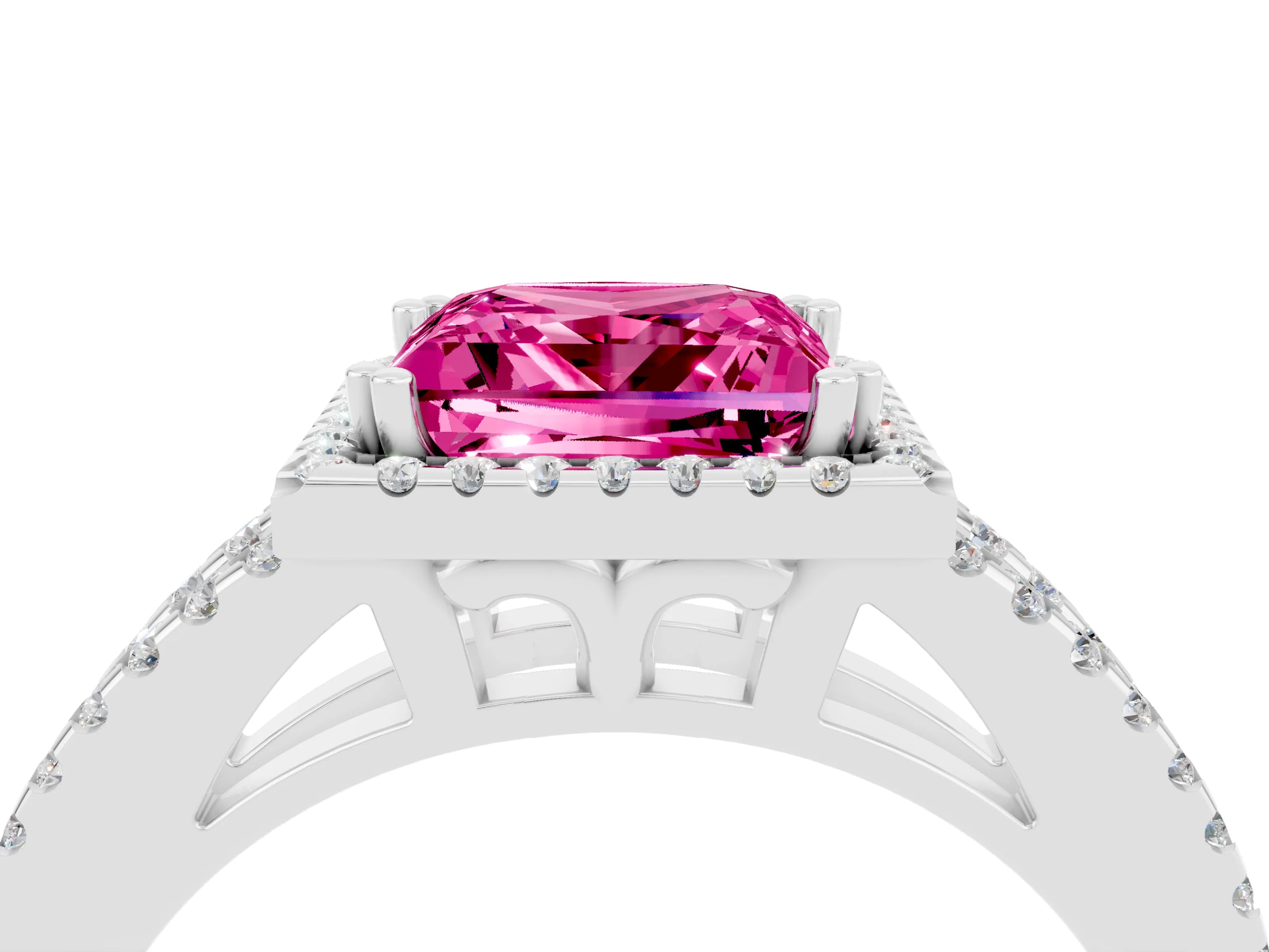 White gold Princess Cut Pink Sapphire Halo Split Shank Engagement Ring_16