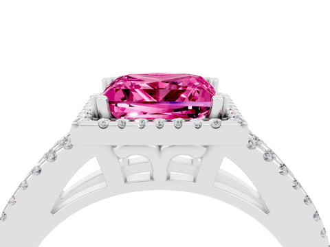 White gold Princess Cut Pink Sapphire Halo Split Shank Engagement Ring_16