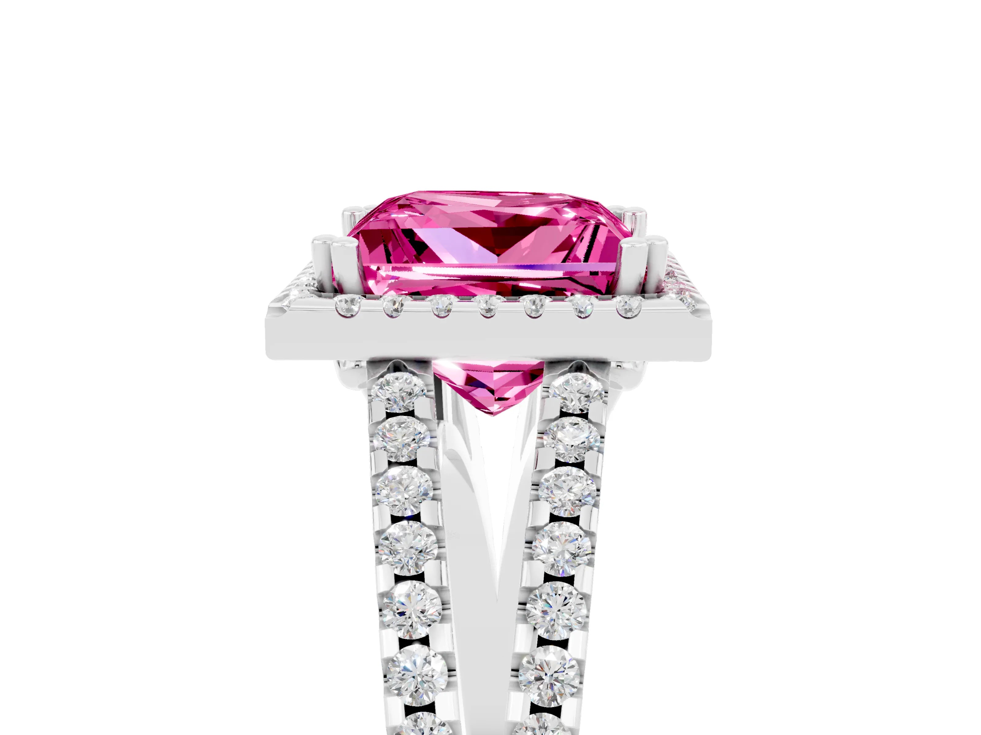 White gold Princess Cut Pink Sapphire Halo Split Shank Engagement Ring_17