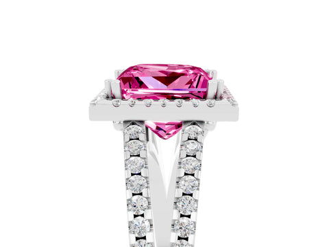 White gold Princess Cut Pink Sapphire Halo Split Shank Engagement Ring_17